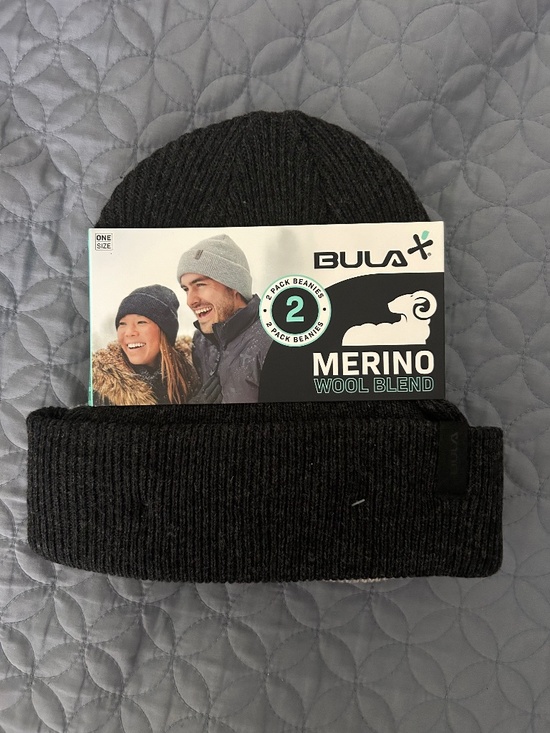 Bula Other - Bula Unisex Merino Wool Blend Beanies 2-Pack, Black/Gray,OS
